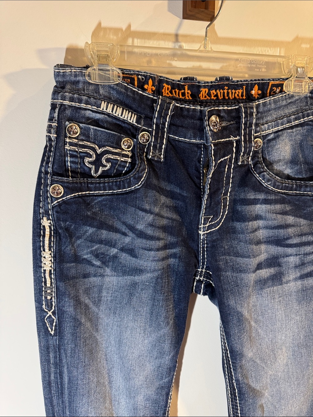Rock Revival Men’s Dark Blue Embroidered Bootcut Jeans - Picture 2 of 7